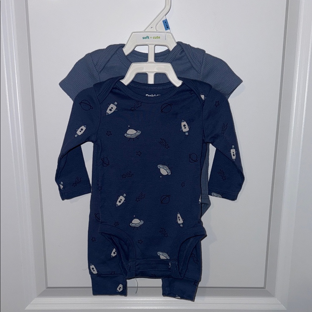 Space Theme Pekkle Navy Blue Kids Bodysuit 4 Piece Set - Picture 2 of 3